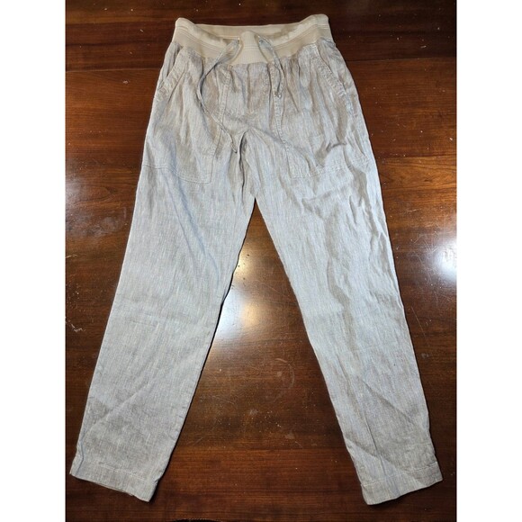 Lou & Grey Linen Pants Women's Small Grey Elastic Waist Drawstring Crop Jogger - Picture 1 of 11